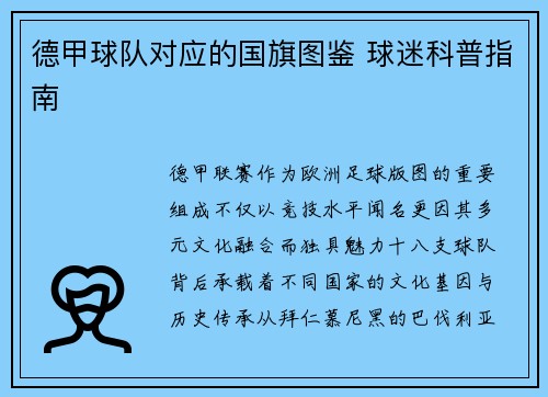 德甲球队对应的国旗图鉴 球迷科普指南