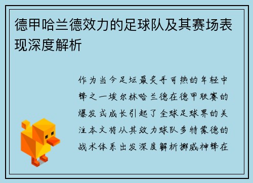 德甲哈兰德效力的足球队及其赛场表现深度解析