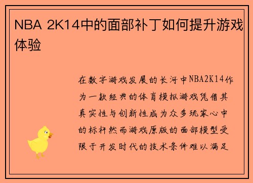NBA 2K14中的面部补丁如何提升游戏体验